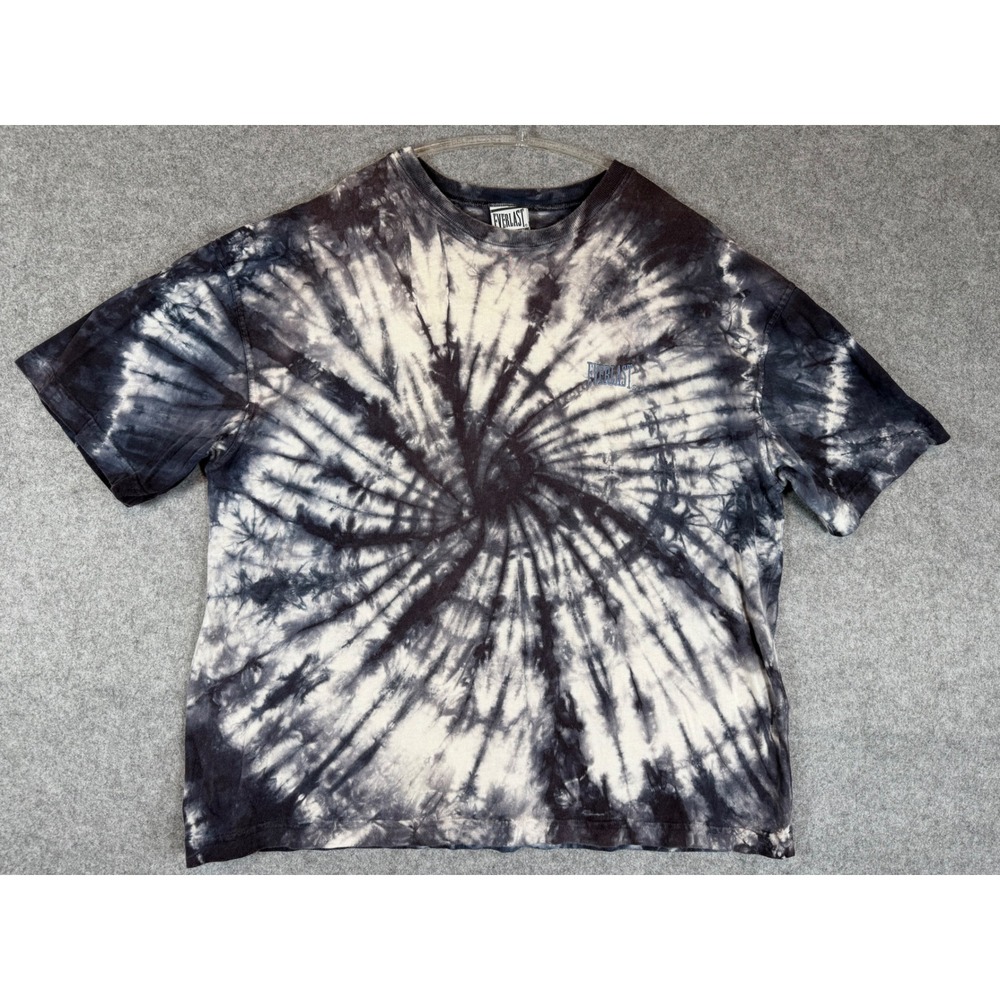 Everlast Tie Dye Shirt Mens Large Black White Vintage USA Made Cotton Good Flaw